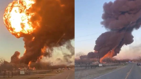Train explodes after colliding with 18-wheeler in Texas