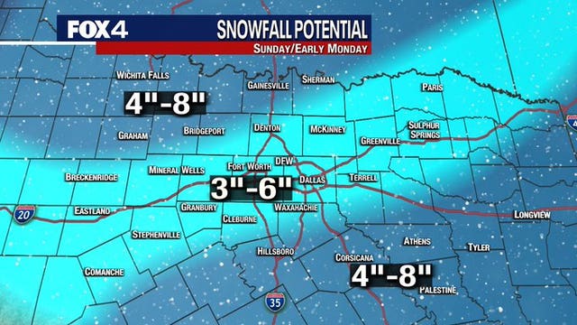 Several inches of snow in the forecast for North Texas Sunday night into Monday morning
