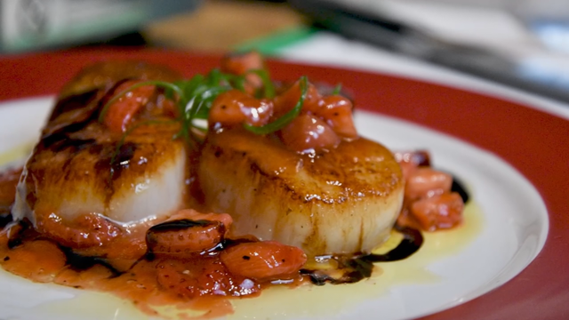 Seared Sea Scallops with Strawberry Gastrique