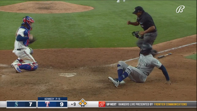 Gallo 2 HRs, Rangers throw out Lewis at plate to top M's 9-8