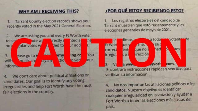 Tarrant County warns of suspicious mailer asking people for voter registration info