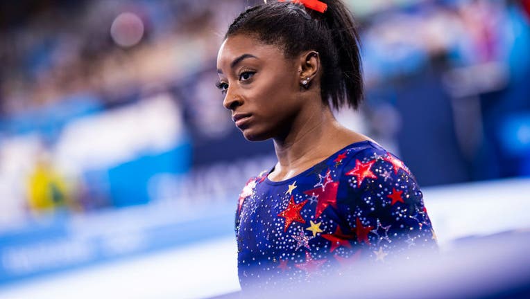 Simone Biles , compete on day two during the qualification of the women in gymnastics at the Olympic Games at Ariake Gymnastics Centre on July 25, 2021 in Tokyo, Japan. (Photo by Tom Weller/DeFodi Images via Getty Images)