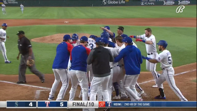 Heim's second 2-run HR in 10th lifts Rangers over Mariners