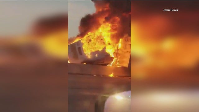 Fiery 18-wheeler crash shuts down I-635 in Mesquite