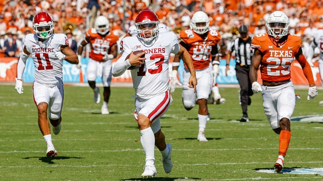 Brooks has 2 late TDs, No. 6 Oklahoma beats Texas 55-48
