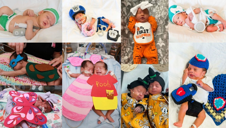 Tiny babies celebrate their first Halloween complete with costumes