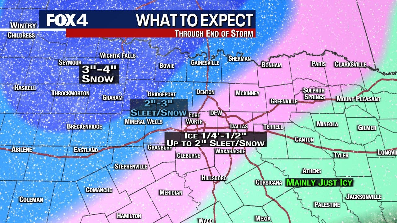 Winter Storm Warning Ice, sleet and snow fall in DallasFort Worth