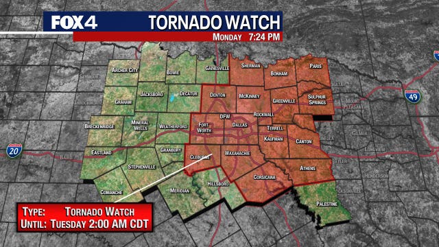 Tornado Watch issued for North Texas until 2 a.m.