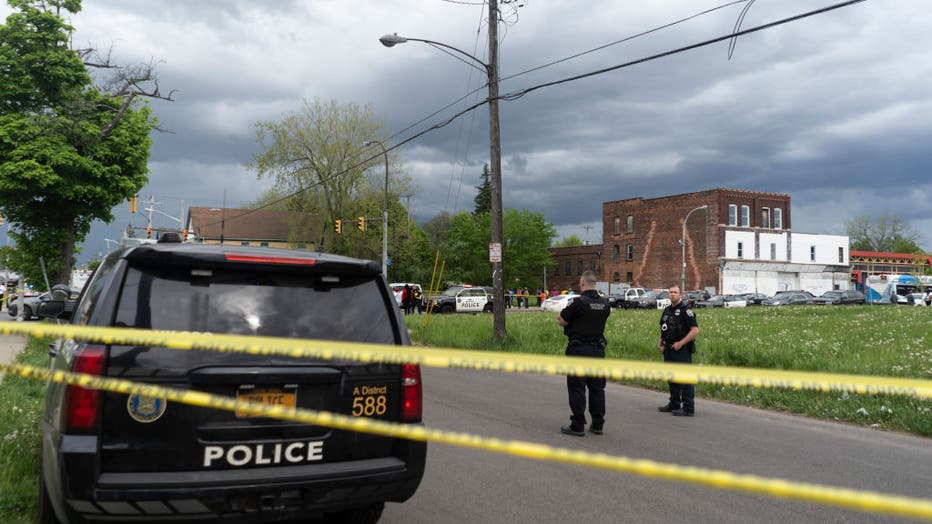 BUFFALO, NY - MAY 14:
Police are posted on Riley Street after a
