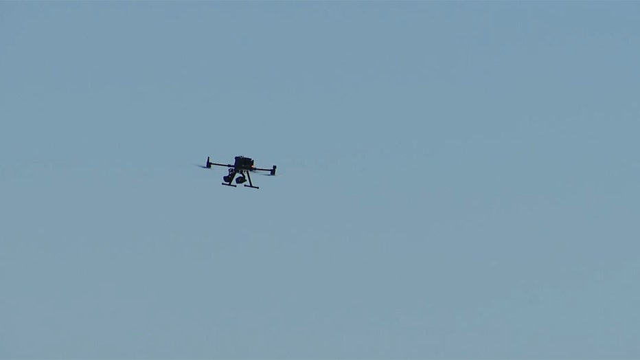 Aerial drone against a blue sky