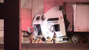 1 injured after semi crashes under bridge in Arlington