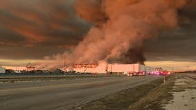 Large fire destroys abandoned warehouse near Dallas, Grand Prairie border