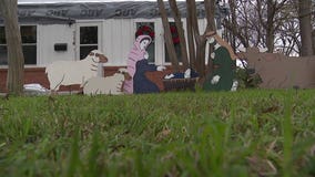 Storm throws Grapevine homeowners' porch onto roof, manger scene untouched