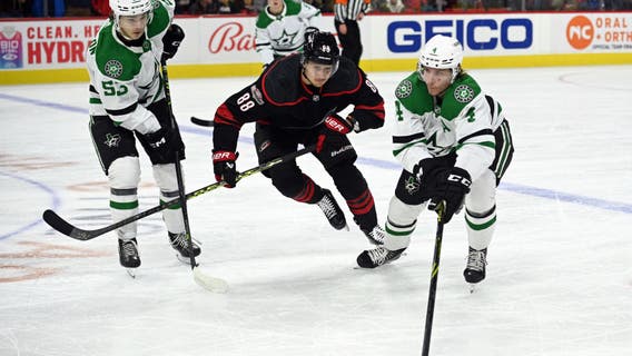 Necas' OT goal lifts Hurricanes past Stars