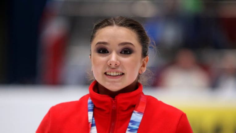 Kamila Valieva rejoices at the gold medals, at the award