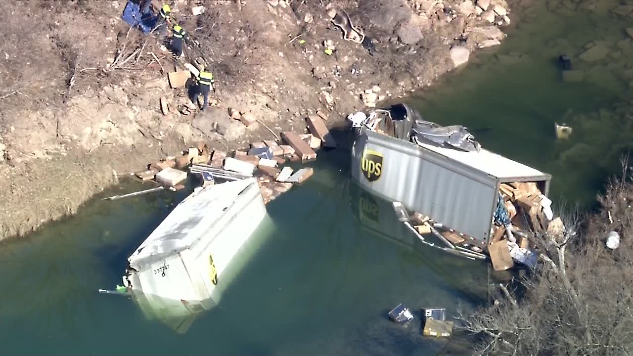 1 Dead After UPS Truck Trailer Crashes Through Guardrail In Ferris ...