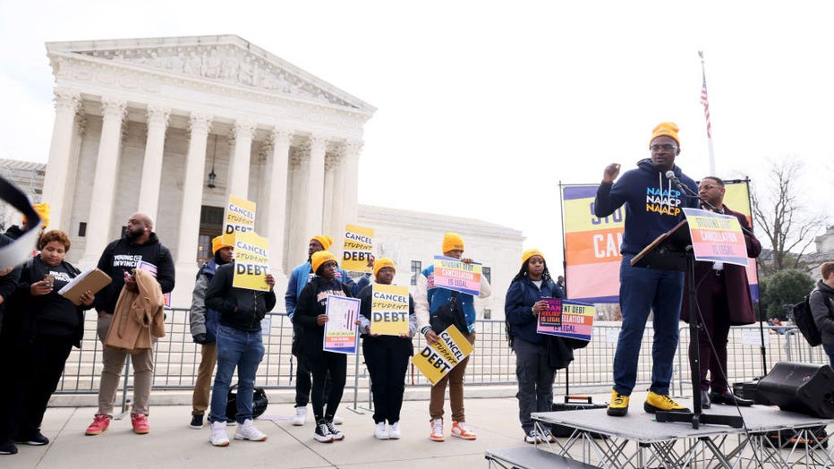 Student Loan Borrowers And Advocates Gather For The People's Rally To Cancel Student Debt During The Supreme Court Hearings On Student Debt Relief