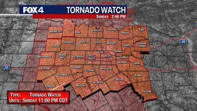 Tornado Watch issued for most of North Texas as severe weather possible Sunday