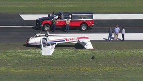 Plane flips upside-down on the runway of Terrell Municipal Airport