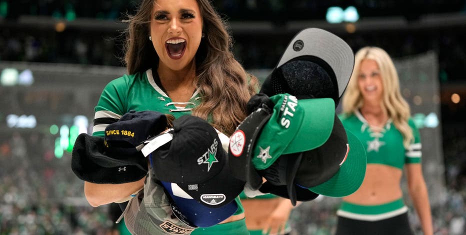 What happens to the hats thrown on the ice at a Dallas Stars game?