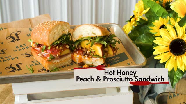 Peach and prosciutto sandwich recipe with hot peach honey
