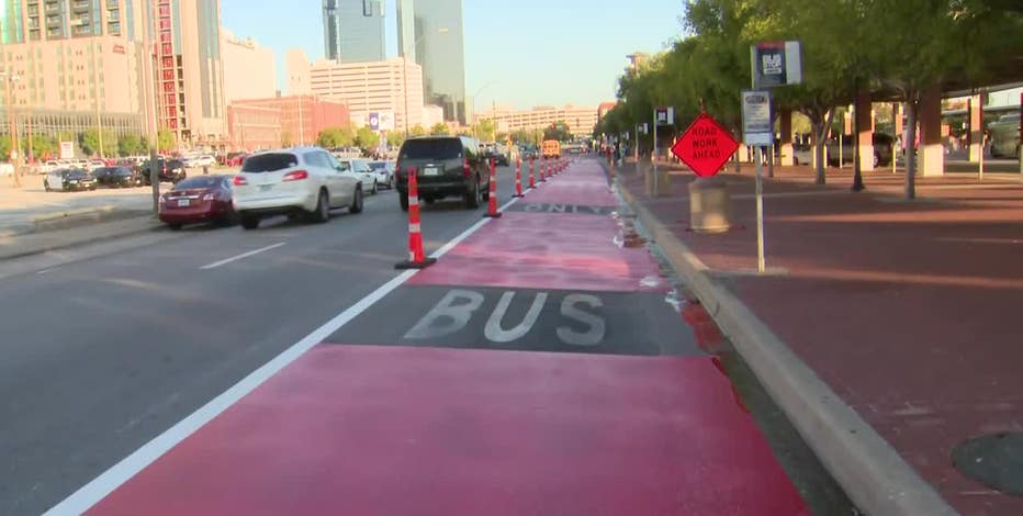 Fort Worth 'paints the town red' with new bus lanes in downtown