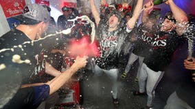 Texas Rangers celebrate advancing to the ALCS for the first time since 2011