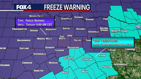 Dallas Weather: Freeze Watches & Warning issued for North Texas through Wednesday morning