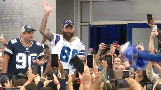 Post Malone surprises crowd at Dallas Cowboys-themed Raising Cane's opening
