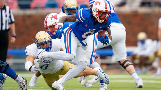 Stone throws 3 TD passes, SMU bowl eligible with 69-10 win over Tulsa