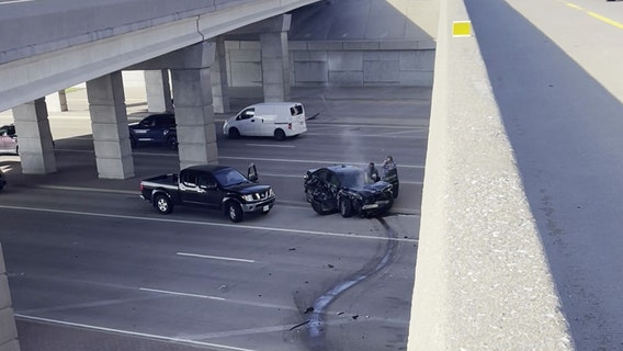 Car drives off overpass in Allen