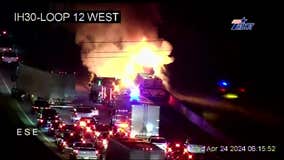 18-wheeler catches fire on I-30 in Dallas