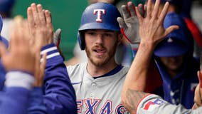 Heim homers in the 9th and Lowe hits an RBI single in the 10th to lead Rangers past Royals 3-2