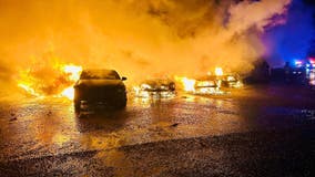 45 cars damaged by fire at auction facility in Justin, officials say
