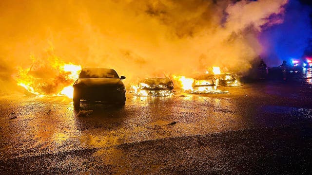 45 cars damaged by fire at auction facility in Justin, officials say