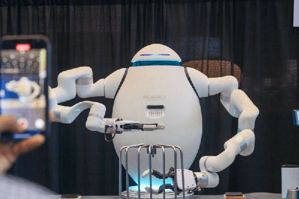 Robot bartender wearing Rangers jersey serves drinks at Globe Life Field