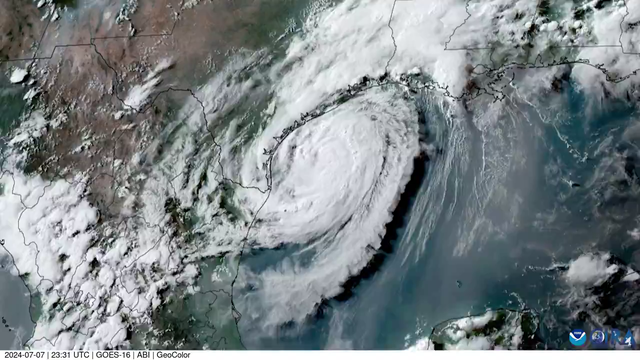 Hurricane Beryl's landfall from satellite