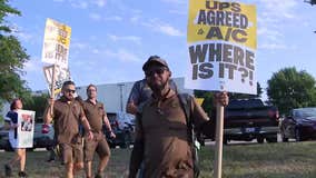 Teamsters union rallies outside UPS hub following driver's heat-related crash