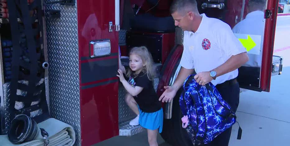 Fire truck brings Mansfield ISD kindergartner to school for her first day