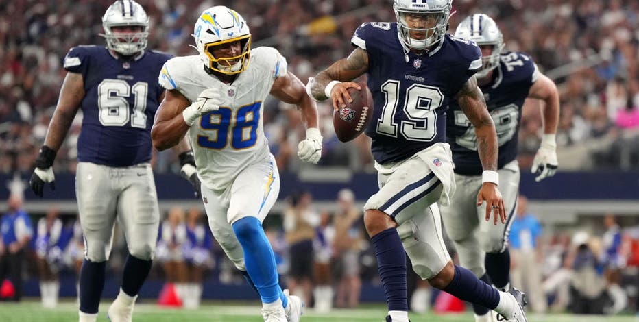 Long TDs lift Chargers to 26-19 win as Cowboys' Lance throws 5 interceptions