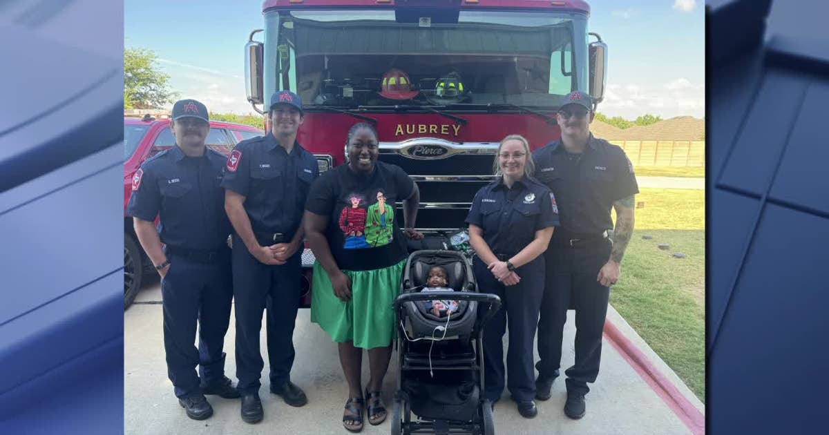 Mom reunites with Aubrey firefighters who helped deliver her premature ...