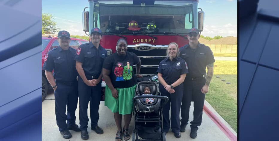 Mom reunites with Aubrey firefighters who helped deliver her premature baby