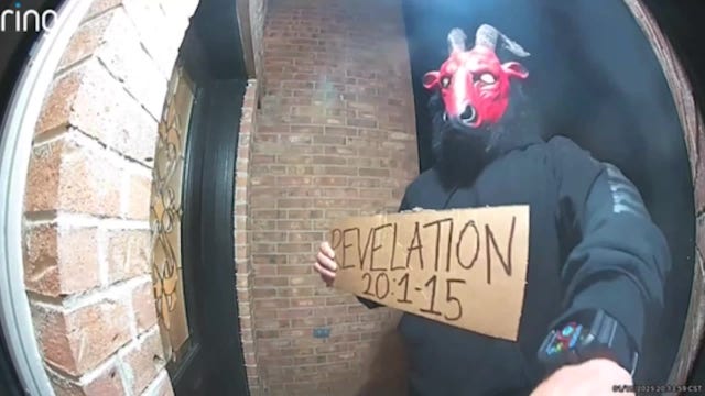 North Texas family says unknown person in satanic mask with religious sign rang doorbell