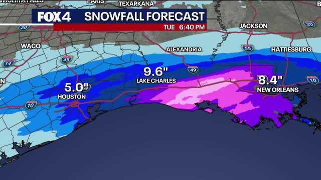 Snow expected in southern Texas, across the Gulf Coast overnight
