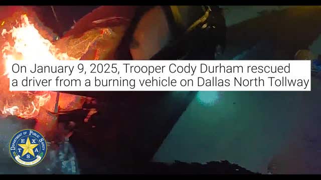 VIDEO: Trooper pulls man from burning car in Plano