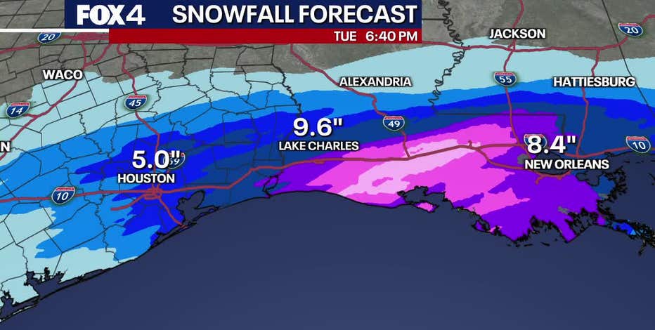 Snow expected in southern Texas, across the Gulf Coast overnight