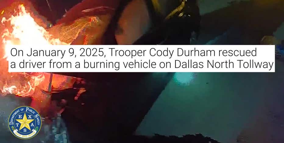 VIDEO: Trooper pulls man from burning car in Plano