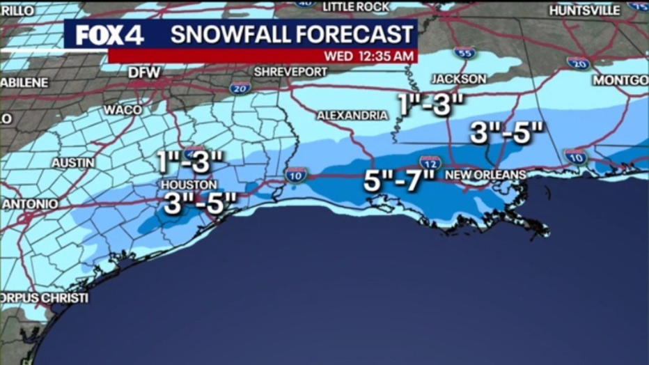 Light snow dusts North Texas while Southeast Texas sees blizzard-like ...