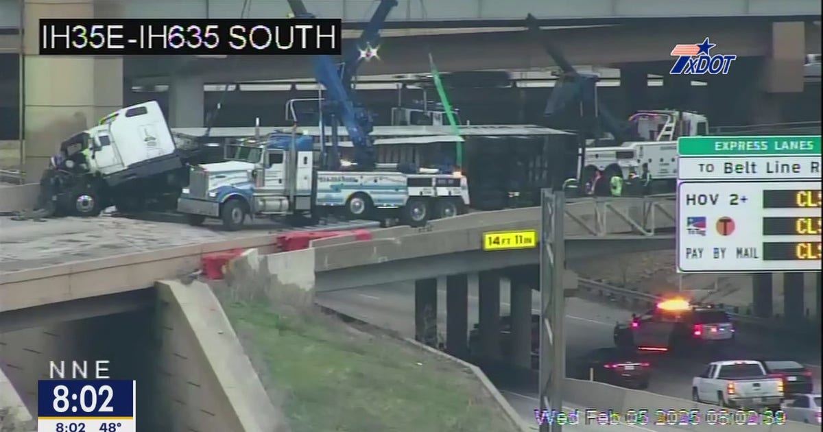 Overturned semi-truck causes major traffic delays on LBJ ramp to I-35E ...