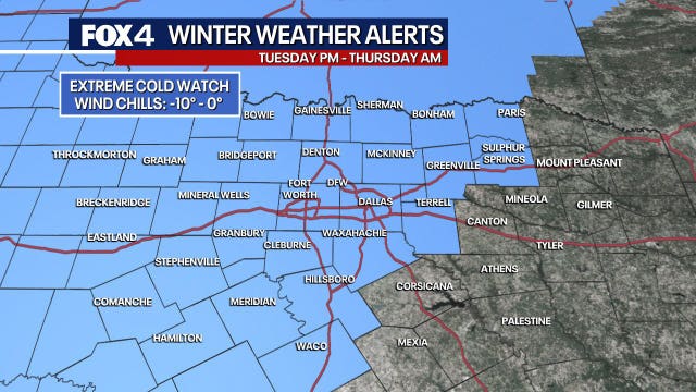 Dallas weather: Extreme Cold Watch issued for Tuesday through Thursday